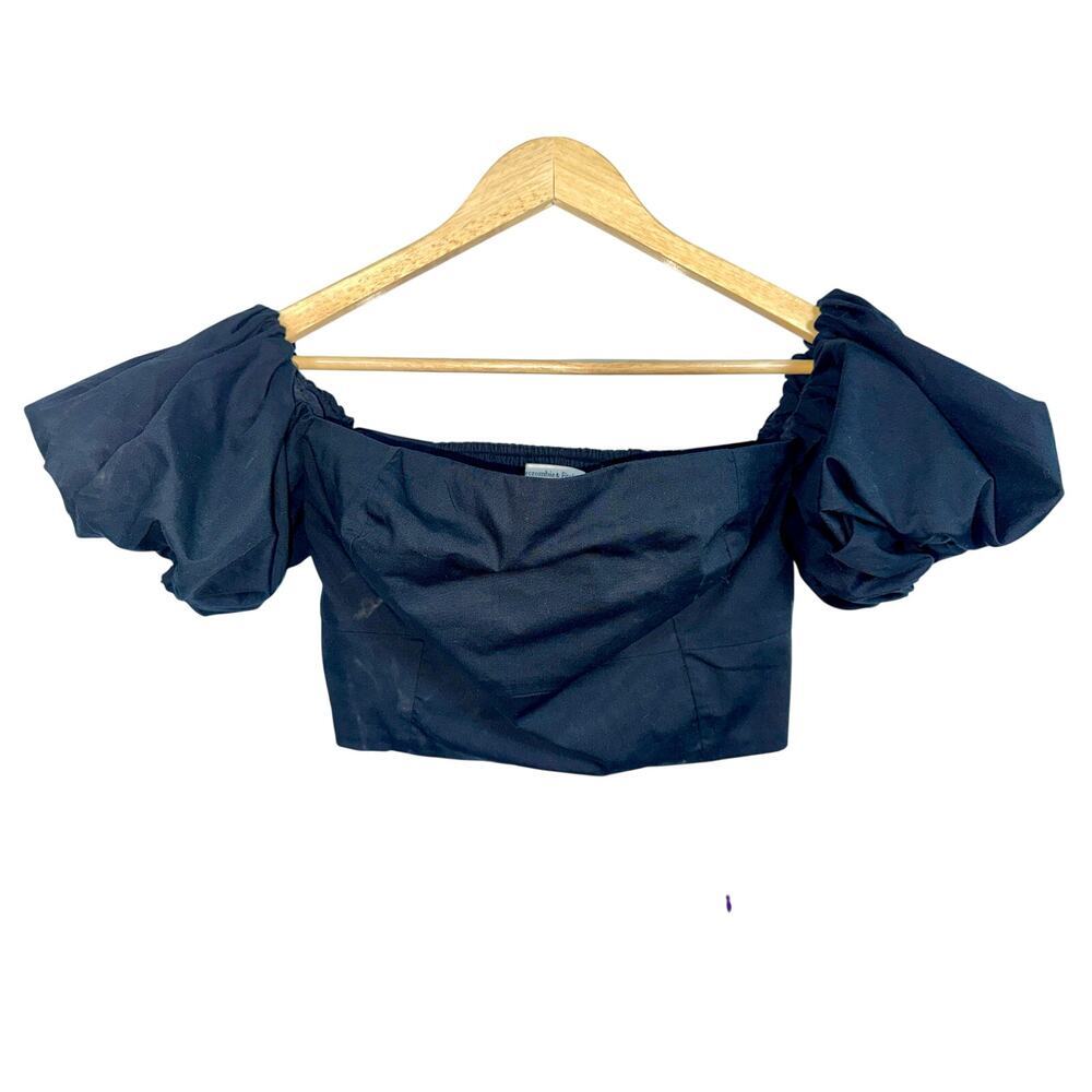 Abercrombie & Fitch Black Smocked Puff Sleeve Off Shoulder Crop Top Women Size M
